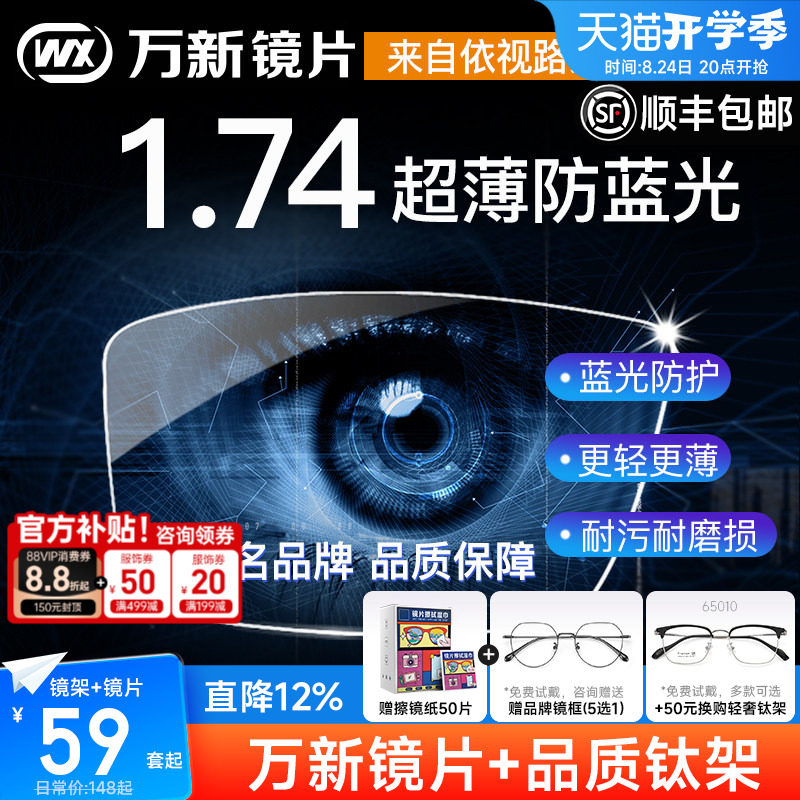 万新超薄高度防蓝光实体店镜片