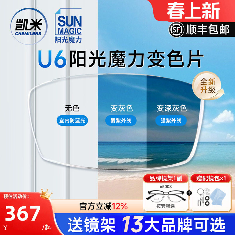 凯米新品阳光魔力防蓝光感光变灰色紫外线防护近视迅速变色镜片