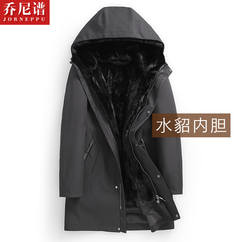 新款派克服男真皮皮草貂皮大衣水貂内胆中长款皮毛一体男士外套冬