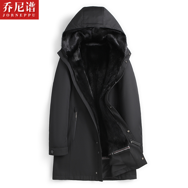 海宁新款整貂派克服男士皮毛一体水貂内胆中长款貂皮大衣皮草外套
