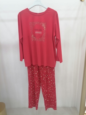 亲吾衣春秋冬女款天丝棉圆领套头喜庆红长袖家居服睡衣516395