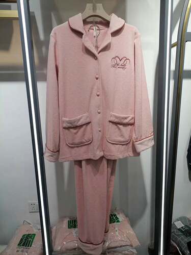 花可儿秋冬女款海岛绒棉翻领开衫长袖家居服睡衣套装HH103