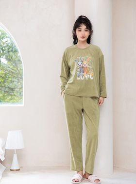 安妮芬秋冬女款海岛绒娃娃领圆领套头长袖家居服睡衣36937