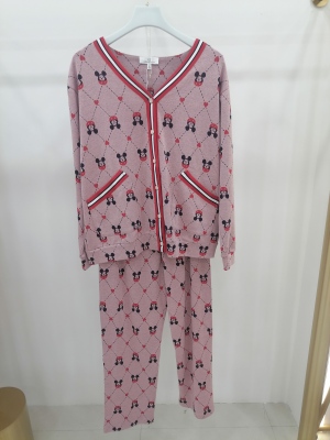 亲亲吾衣秋冬女款纯棉磨毛V领开衫长袖家居服睡衣515086