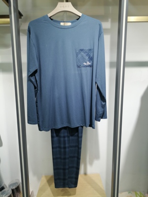 万霓佳秋冬男款纯棉圆领套头长袖家居服睡衣3492
