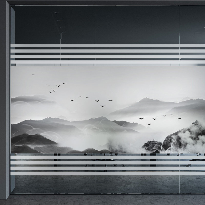 定制辦公室勵志語創意山水磨砂玻璃貼紙透光不透明防窺免膠窗貼膜在類目 家居飾品, 貼飾, 瓷磚/玻璃貼中 - 來自Buy2taobao.com提供專業的淘寶代購服務