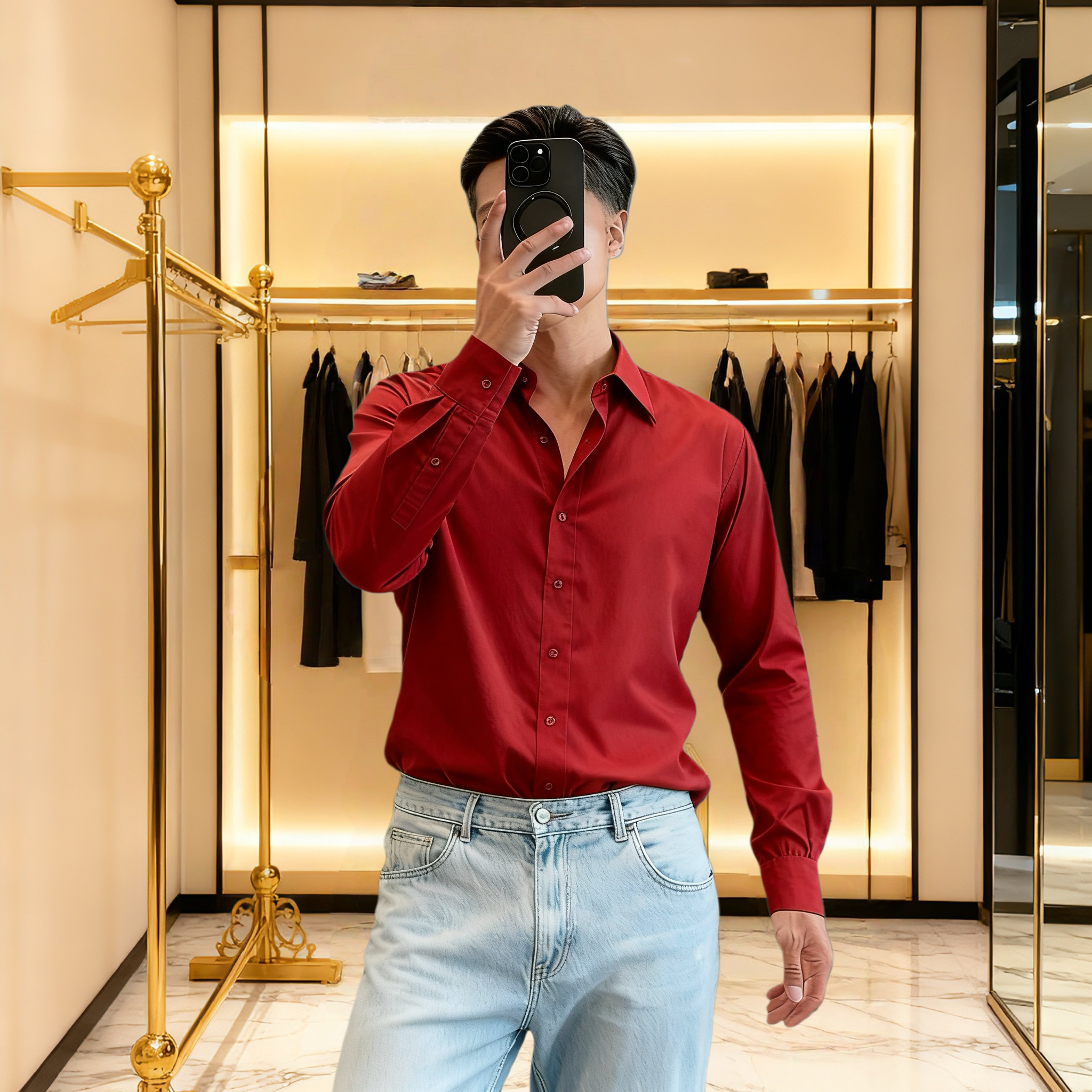 春季新款简约纯色商务休闲长袖衬衫男修身青年帅气免烫百搭衬衣潮