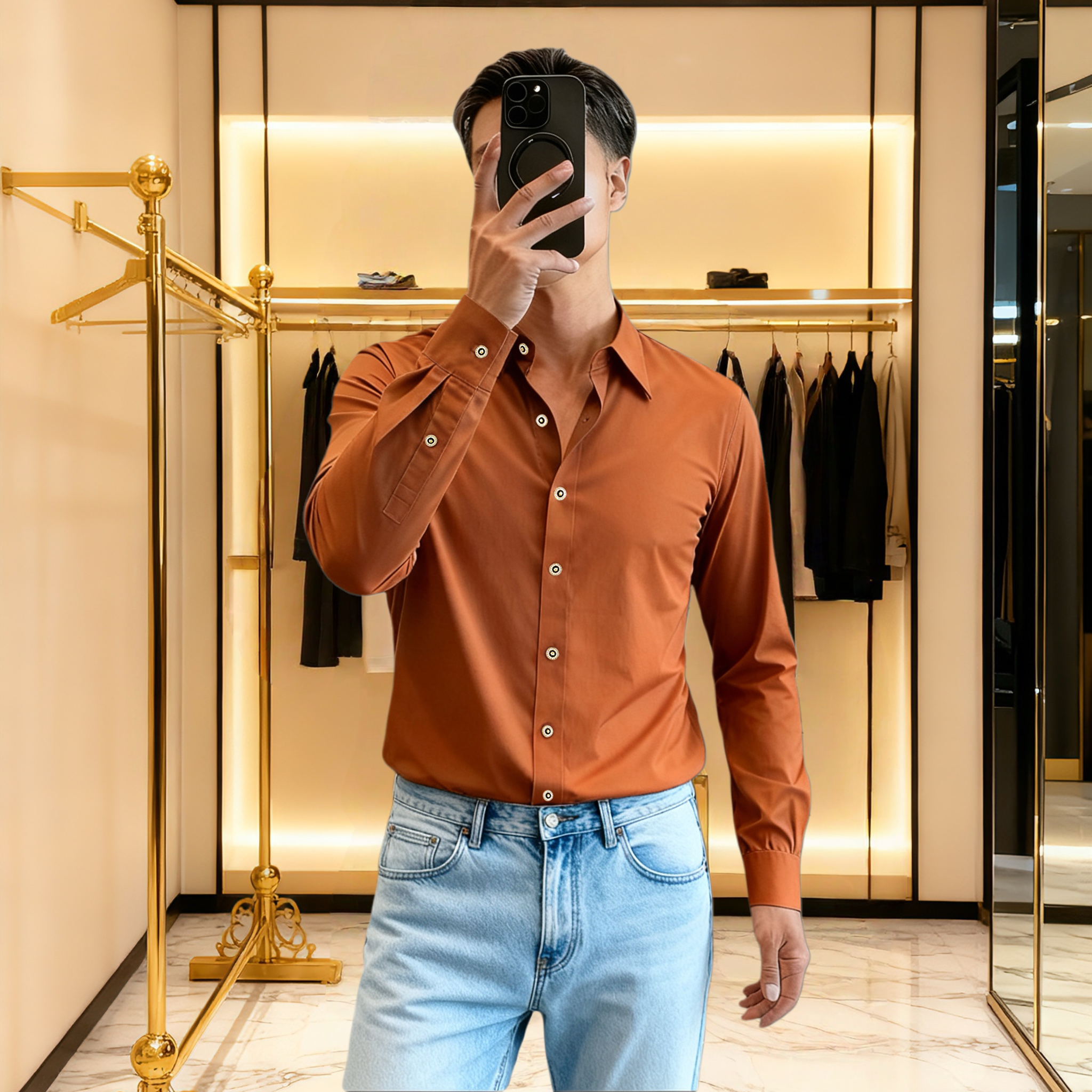 春季新款简约纯色休闲长袖衬衫男修身韩版青年帅气免烫百搭衬衣潮