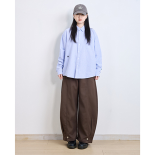 春季日系小清新极简蓝白条纹长袖衬衫男女宽松复古百搭休闲衬衣潮