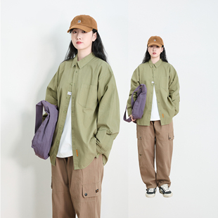 春秋新款日系工装纯棉设计感衬衫男女宽松廓形复古长袖衬衣潮牌薄