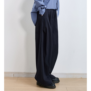春季日系复古极简风高腰宽松阔腿休闲裤男女垂坠感直筒长裤西装裤