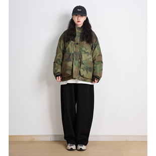美式 迷彩羽绒服男女情侣连帽宽松户外休闲加厚保暖外套潮 复古工装