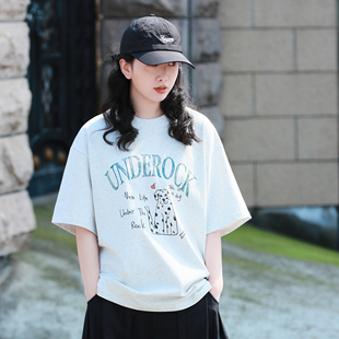 夏季薄款日系复古手绘斑点狗印花短袖T恤男女宽松百搭纯棉上衣潮t