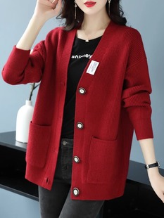 加肥加大码针织开衫女宽松秋冬外搭羊毛衫中年妈妈装洋气羊绒毛衣