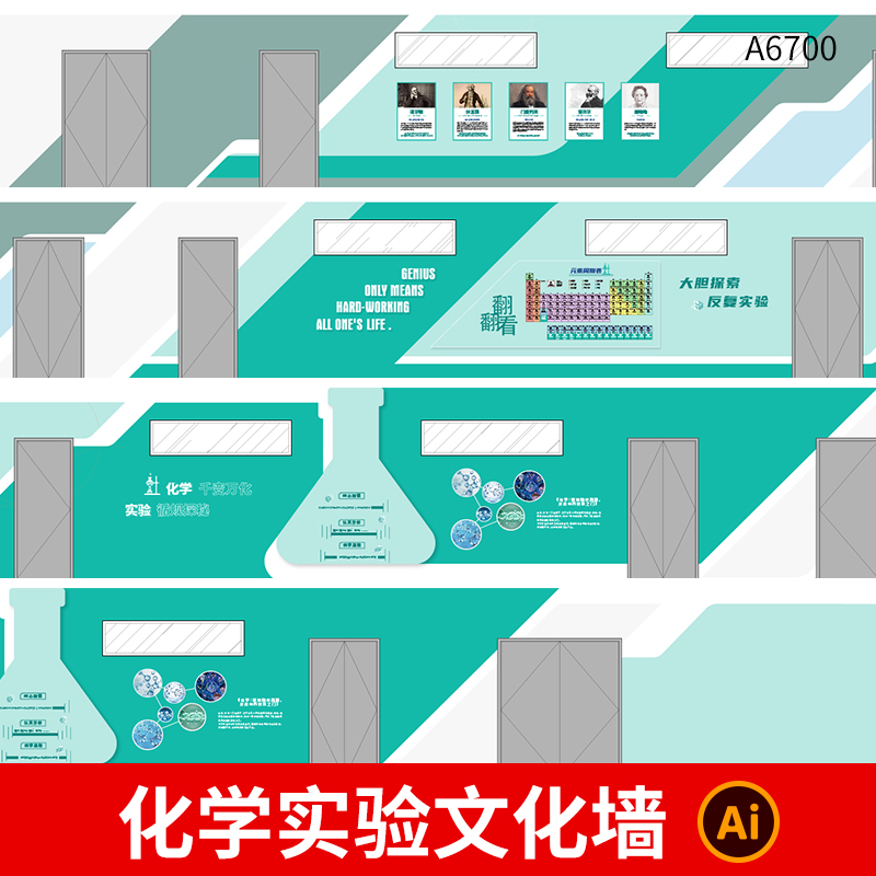 学校化学实验文化墙化学家背景墙化学实验长廊展板AI格式设计素材