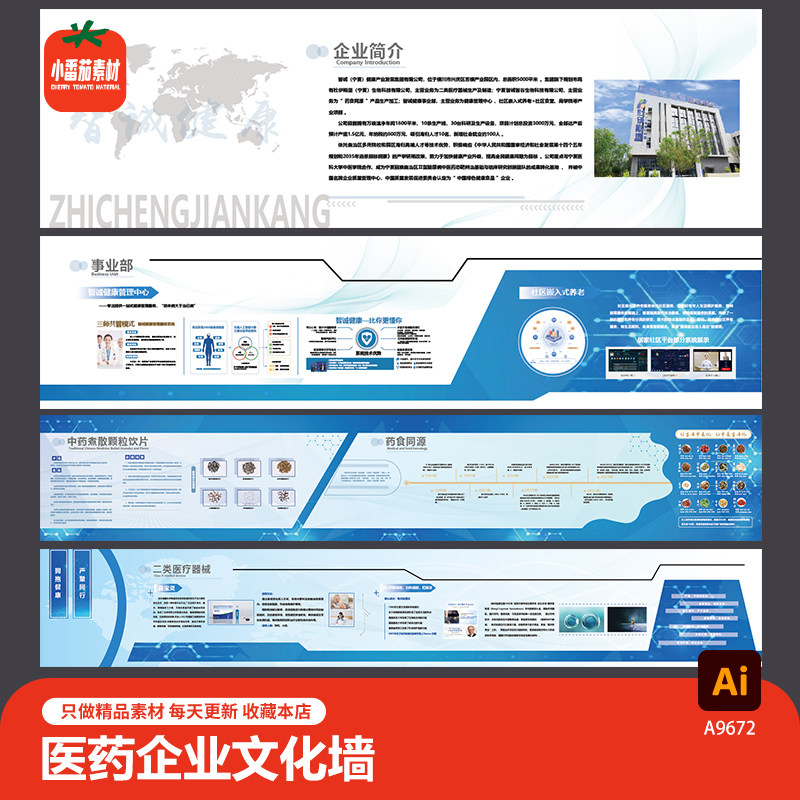 医药企业简介文化墙药企公司产品介绍宣传栏展板ai格式设计模板