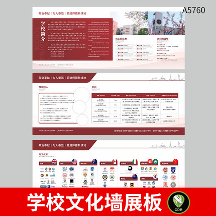 学校简介宣传栏展板学校办学理念升学荣誉墙板报CDR设计素材模板