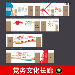 社区党群服务中心走廊文化墙党务宣传栏照片墙背景墙CDR设计素材