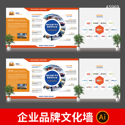 企业品牌文化墙模板集团公司简介产业介绍宣传栏展板AI设计素材