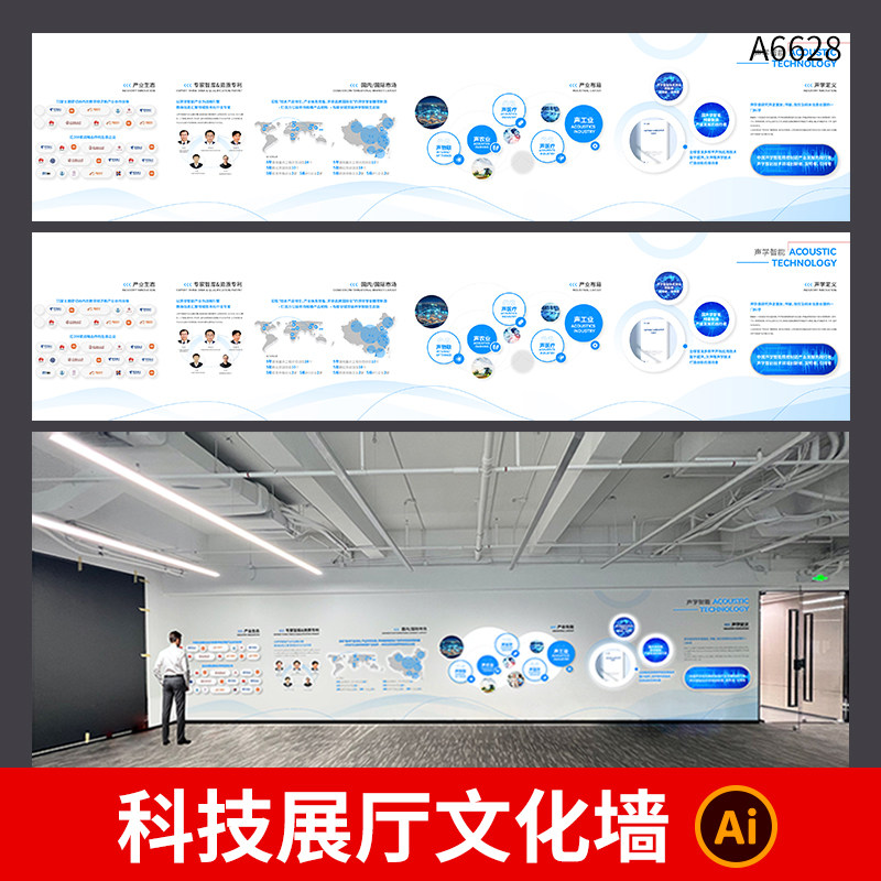 科技感企业展厅品牌文化墙模板公司简介文化理念展板背景墙ai素材图片