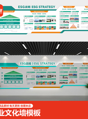 企业ESG战略文化墙模板现代简约公司简介宣传栏展板cdr设计素材