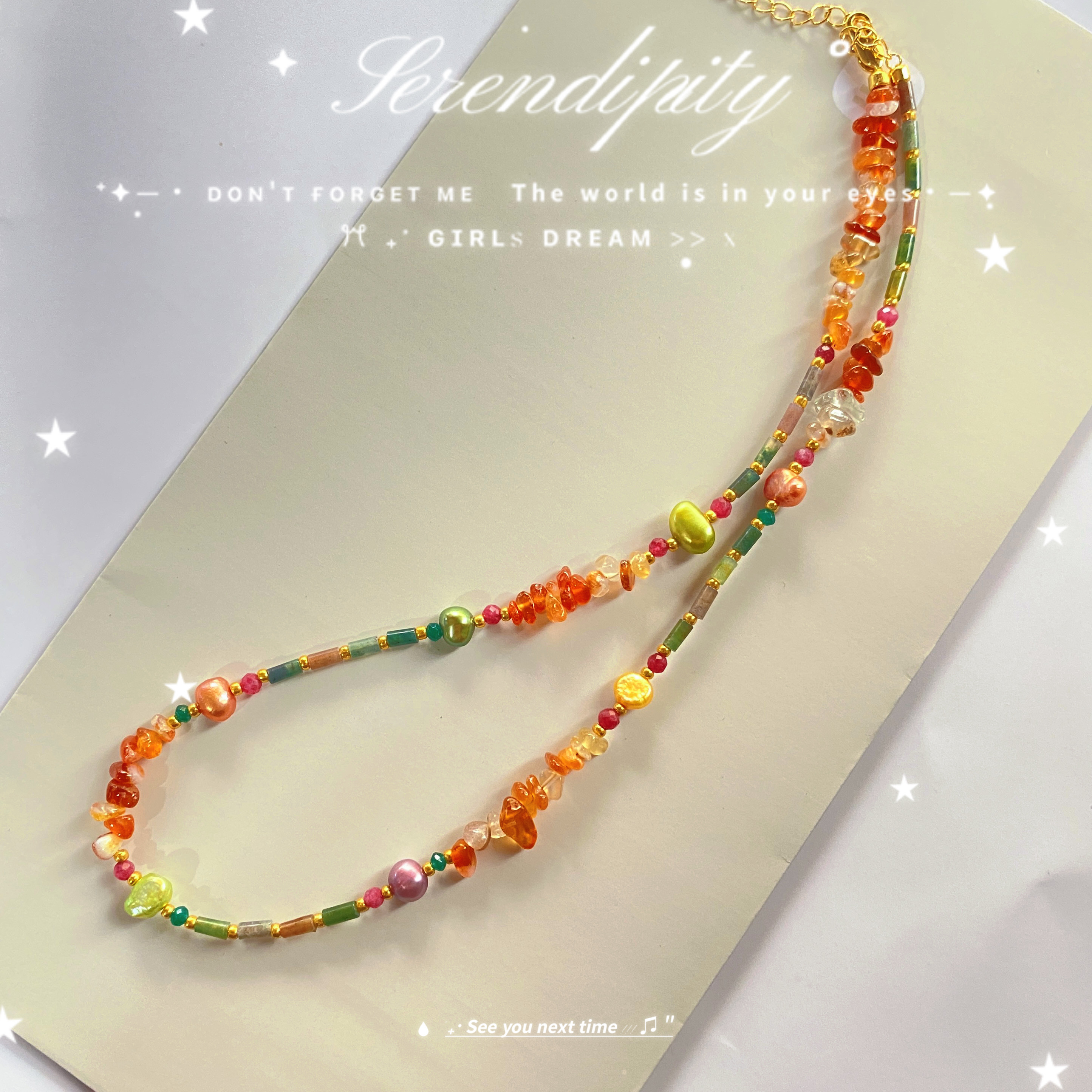 文艺春日度假风淡水珍珠天然碎石玛瑙项链女撞色设计感轻奢锁骨链