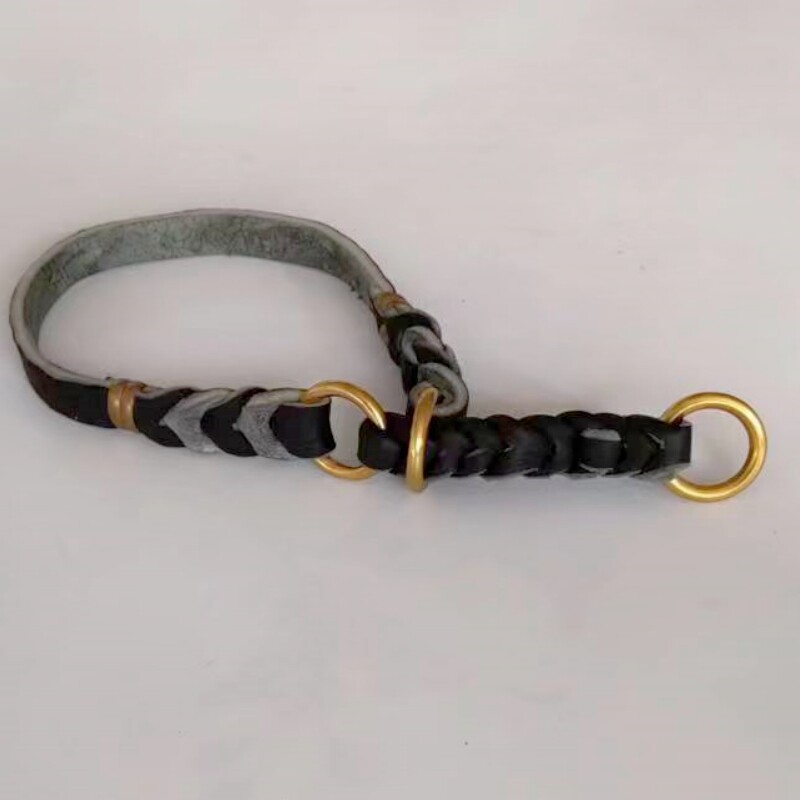 纯牛皮手工编制狗脖套P链绳项圈细狗中大型犬脖套
