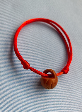 手工雕刻野生桃核桃篮红绳手链