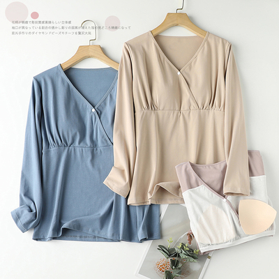 纯棉哺乳上衣长袖孕妇秋衣打底衫