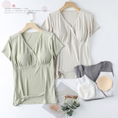 夏 打底衫 孕妇T恤产妇月子服上衣哺乳衣夏短袖 外出喂奶衣睡衣薄款