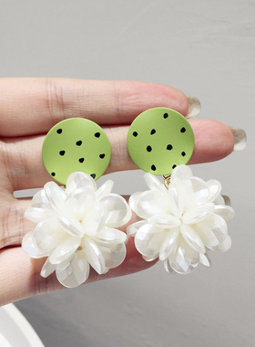 韩国东大门风个性夸张彩色波点圆形立体白色人造珍珠圆球耳钉耳坠