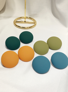 欧美夸张网红气质单色磨砂彩色圆形S925银针耳钉耳坠夜店配饰品潮