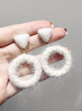 韩国风秋冬新款复古时尚简约百搭针织毛线圆形三角形几何耳钉耳坠