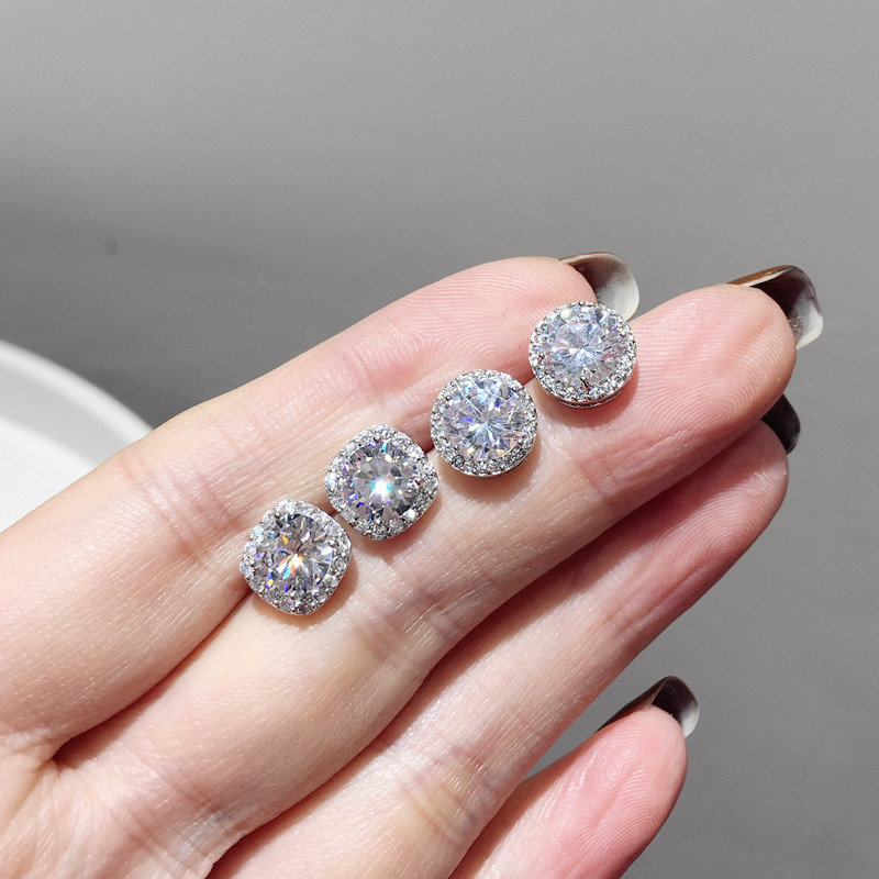 韩国风精致简约大气百搭圆形方块正方形几何水钻锆石银针耳钉饰品