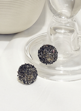 韩国风精致闪闪满钻圆形纽扣耳钉OL风格水钻名媛风耳坠配饰品潮人