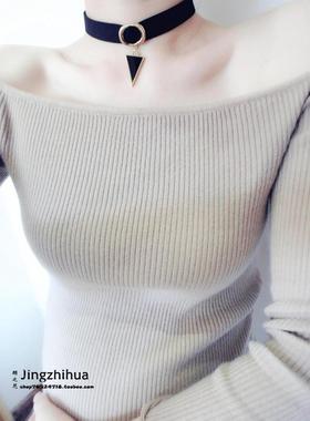 欧美黑色几何圆形项圈短链