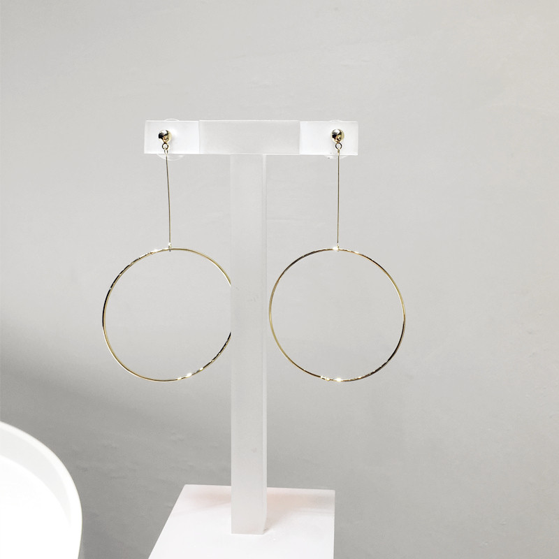 极简风时髦金属圆形三角形棱形几何耳钉 长款百搭性冷淡风耳环饰