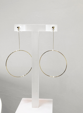 极简风时髦金属圆形三角形棱形几何耳钉 长款百搭性冷淡风耳环饰