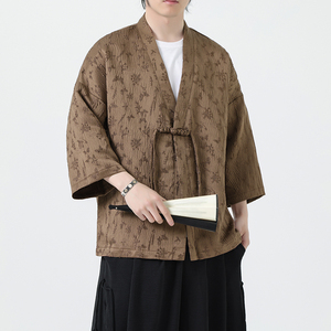 春夏新中式 风盘扣男士唐装汉服七分袖中袖开衫外套 M152 P60图片