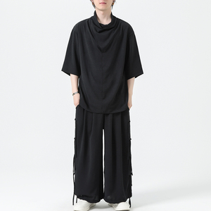 新中式风夏季冰丝薄堆领休闲套装男 上衣M151 P40 裤M161 P50图片