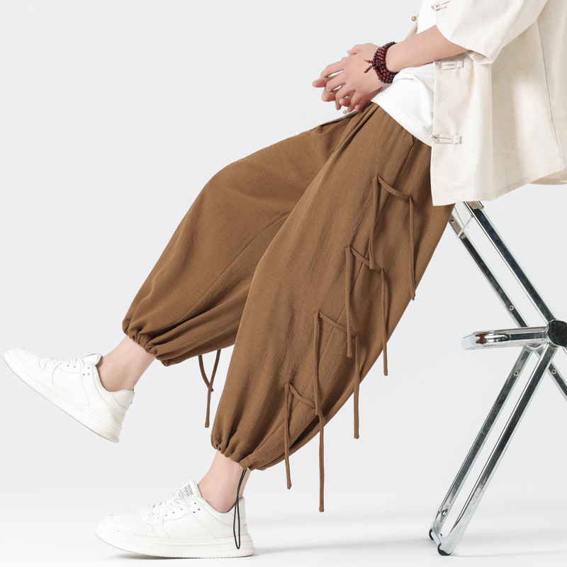 风宽松九分裤男夏季薄款冰丝灯笼裤休闲裤男束脚裤M161P50，男装休闲裤，钱塘788(原4013)