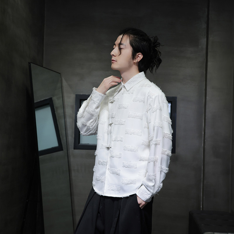 秋装新中式风流苏金属盘扣长袖衬衫男唐装衬衣外套C519P70,男装衬衫,钱塘788(原4013)