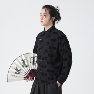 秋新中式潮风流苏金属盘扣长袖衬衫男唐装衬衣外套 C519 P70图片