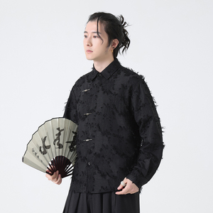 秋季新中式风唐装金属盘扣流苏长袖衬衫男衬衣外套 C518 P68图片