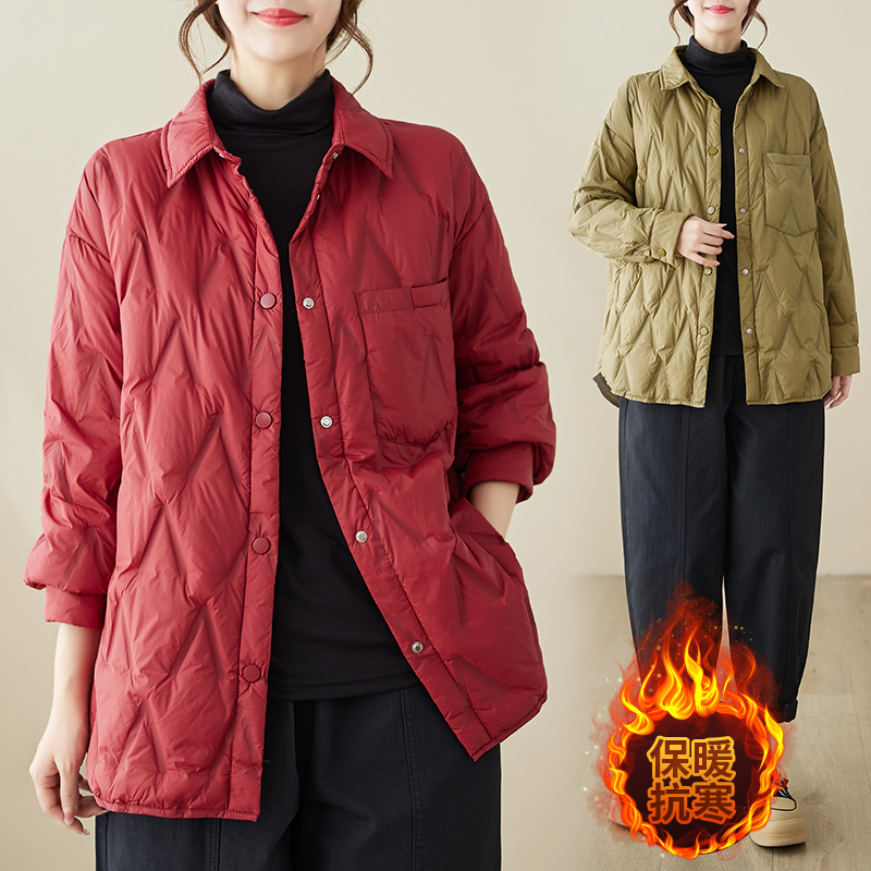 2025秋冬新款衬衫领羽绒棉服女宽松显瘦轻薄款上衣女士外套