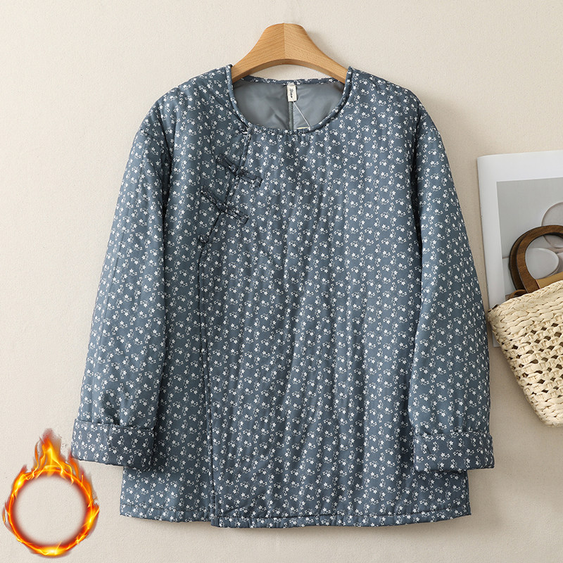 实拍 中式棉袄女冬碎花棉服夹棉文艺复古国风盘扣禅意茶服上衣