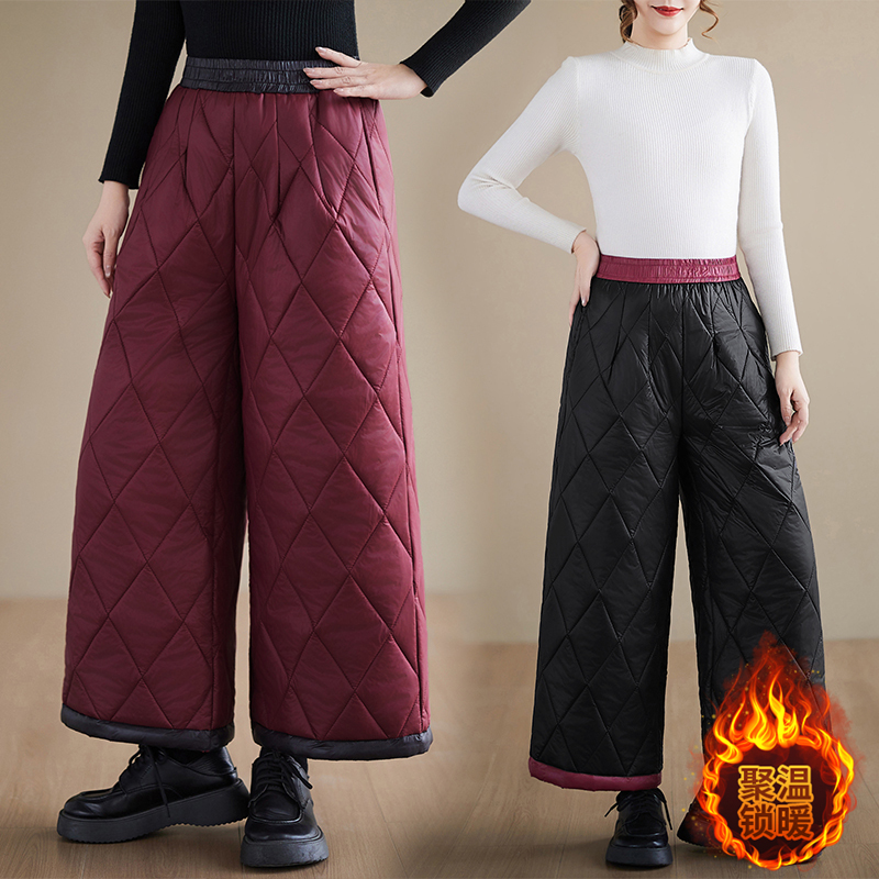 实拍2025冬季新款阔腿裤加棉民族风显瘦保暖宽松百搭高腰裤
