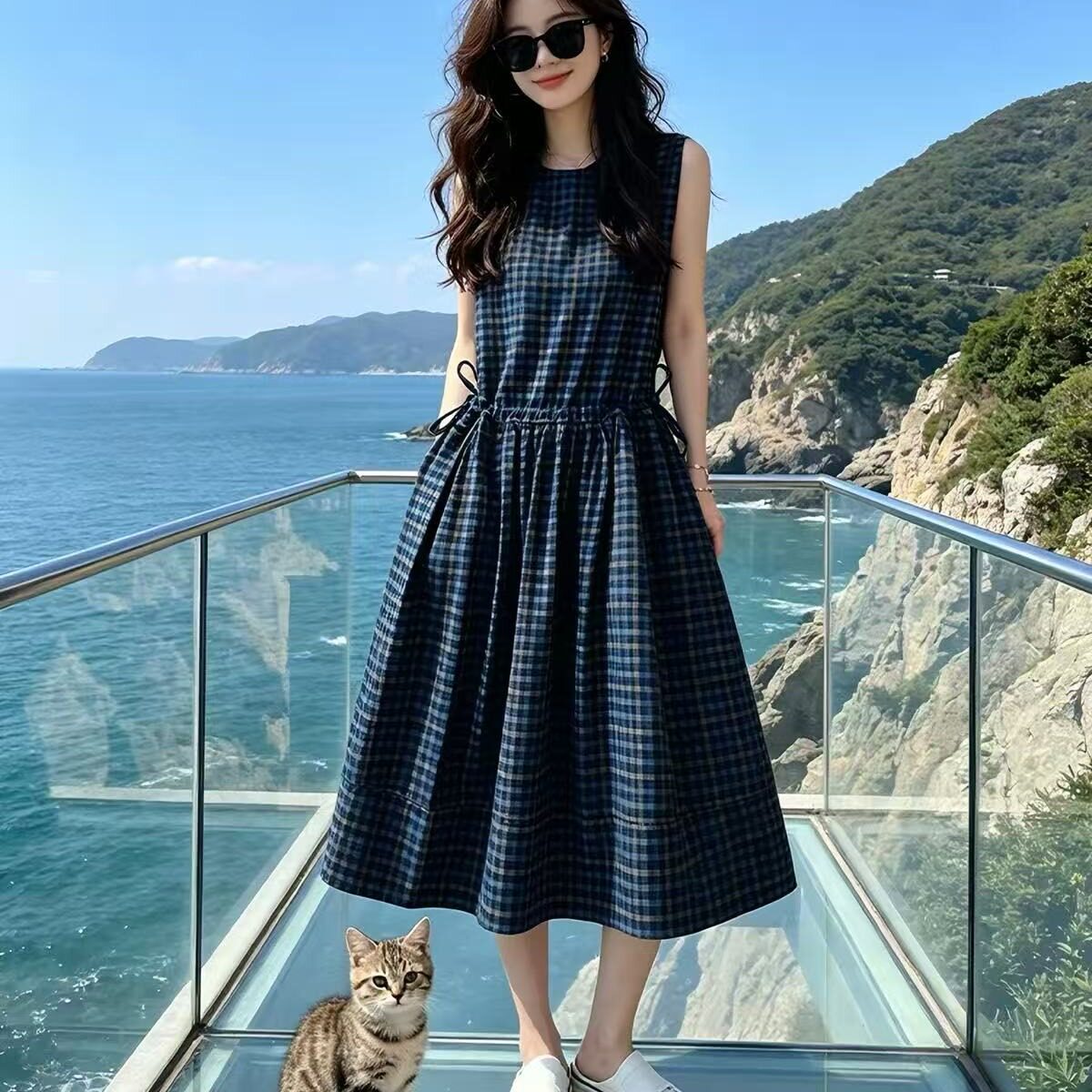 法式无袖格子连衣裙子女装夏季2026新款夏日绝美小个子裙子高级感