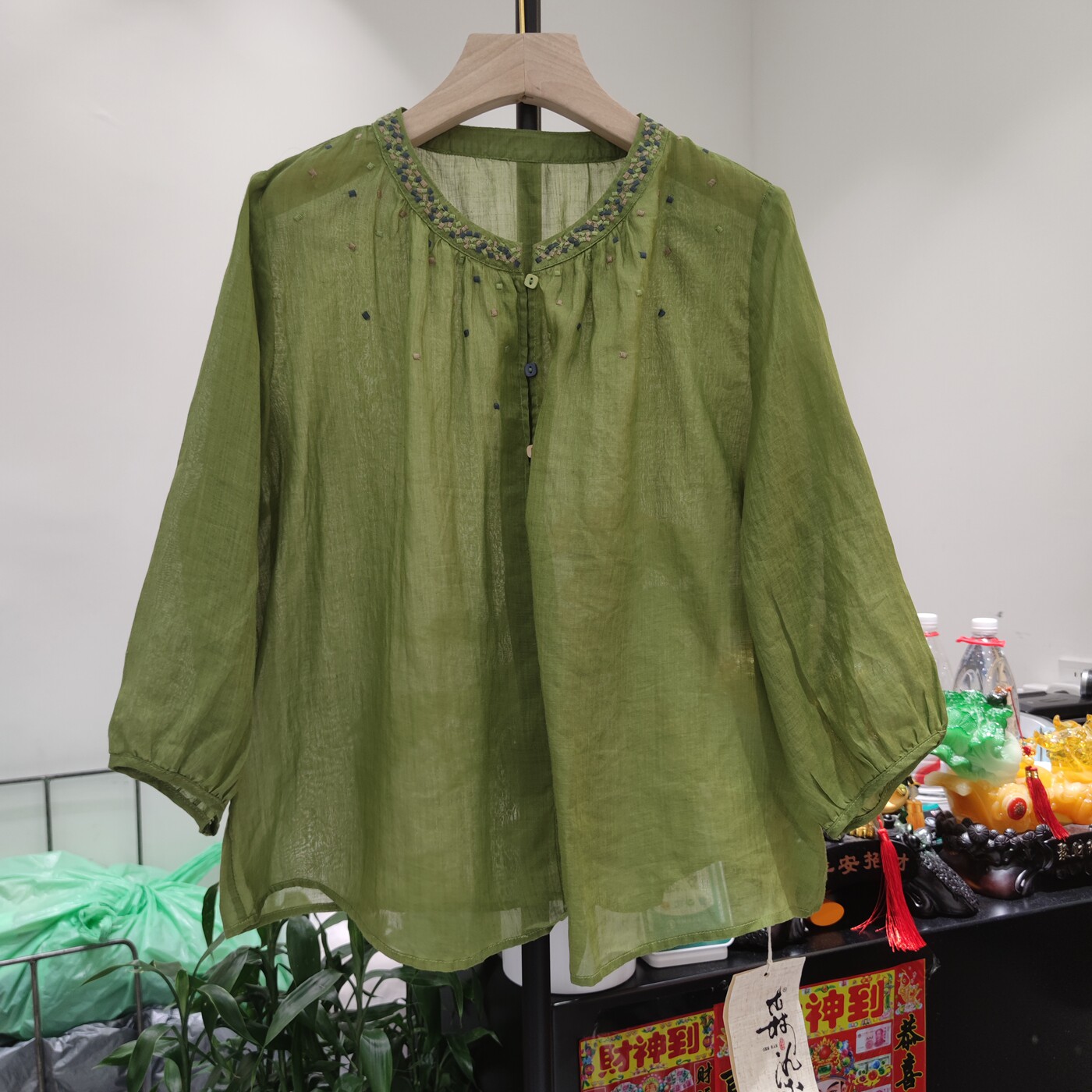 夏季新款女装圆领衬衫七分袖宽松显瘦上衣女休闲苎麻棉麻