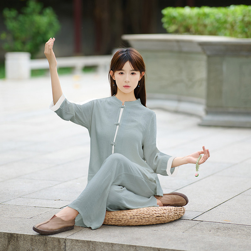 实拍太极服女装新款高端改良瑜伽服练功服套装茶服居士服两件套